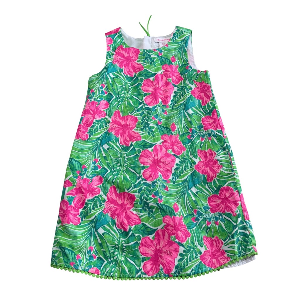 TOMMY BAHAMA Dress Green Pink‎ Tropical Hibiscus Floral Girl's Size 7 Excellent